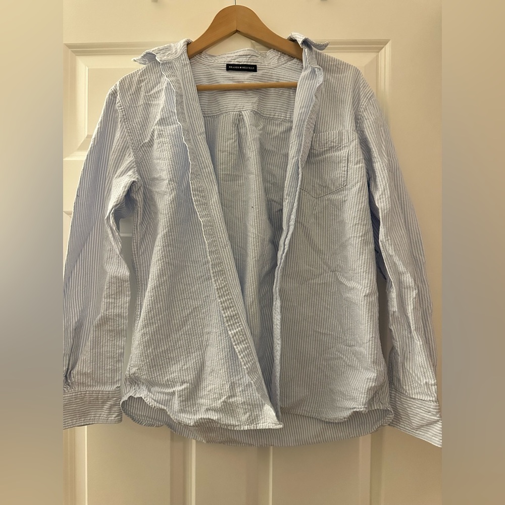 Brandy Melville Button Down Shirt in Blue/White Pinstripe; would fit S/M